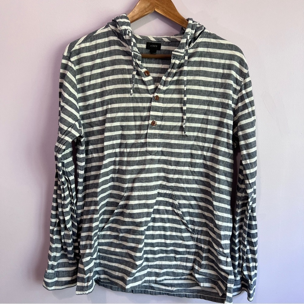 J Crew Striped Kangaroo Pocket Hooded Lightweight Shirt  Size M